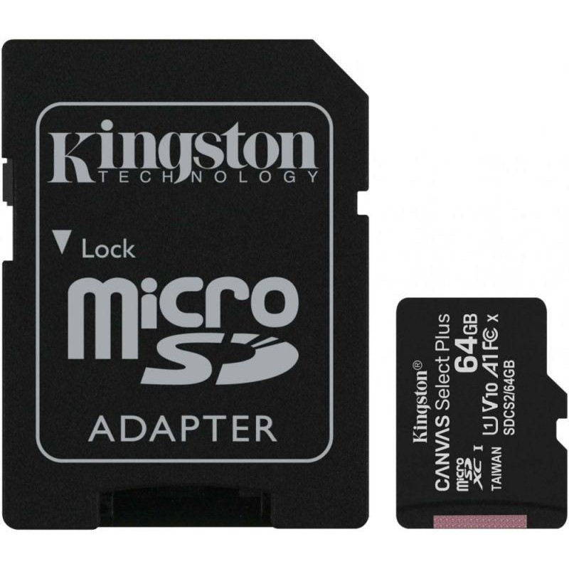 Флеш-карта microSDXC 64Гбайт Class10 SDCS2/64Гбайт CanvSelect Plus + adapter KINGSTON 1206992 Флеш-карта microSDXC 64Гбайт Class10 SDCS2/64Гбайт CanvSelect Plus + adapter KINGSTON 1206992