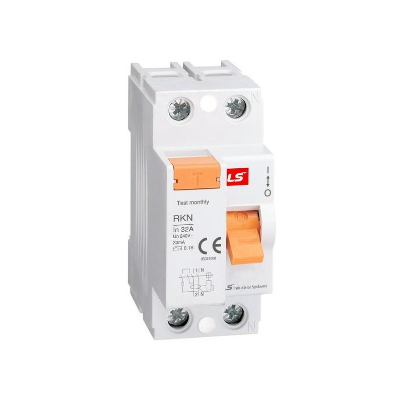 Выключатель диф. нагрузки (УЗО) RKN 2P 32А 30мА LS Electric 062203028B Выключатель диф. нагрузки (УЗО) RKN 2P 32А 30мА LS Electric 062203028B