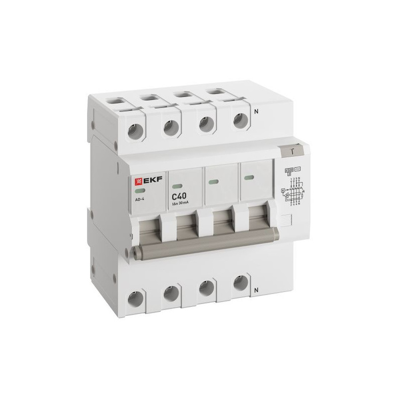 Выключатель автоматический дифференциального тока 4п 7.5мод. C 40А 30мА тип AC 4.5кА АД-4 PROxima EKF DA4-40-30-pro Выключатель автоматический дифференциального тока 4п 7.5мод. C 40А 30мА тип AC 4.5кА АД-4 PROxima EKF DA4-40-30-pro