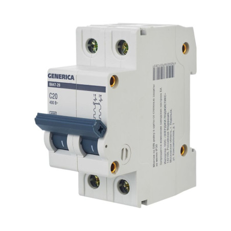 Выключатель автоматический модульный 2п C 20А 4.5кА ВА47-29 GENERICA MVA25-2-020-C