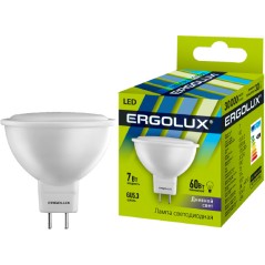 Лампа светодиодная LED-JCDR-7W-GU5.3-6500K 7Вт JCDR рефлектор 6500К холод. бел. 180-240В Ergolux 12881