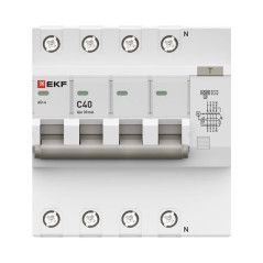 Выключатель автоматический дифференциального тока 4п 7.5мод. C 40А 30мА тип AC 4.5кА АД-4 PROxima EKF DA4-40-30-pro