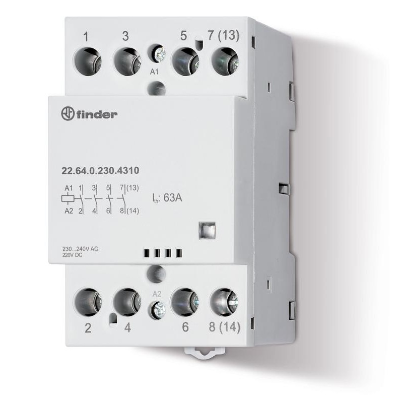 Контактор модульный 2NO + 2NC 63А AgSnO2 120В AC/DC 53.5мм IP20 опции: мех. индикатор FINDER 226401204610 Контактор модульный 2NO + 2NC 63А AgSnO2 120В AC/DC 53.5мм IP20 опции: мех. индикатор FINDER 226401204610