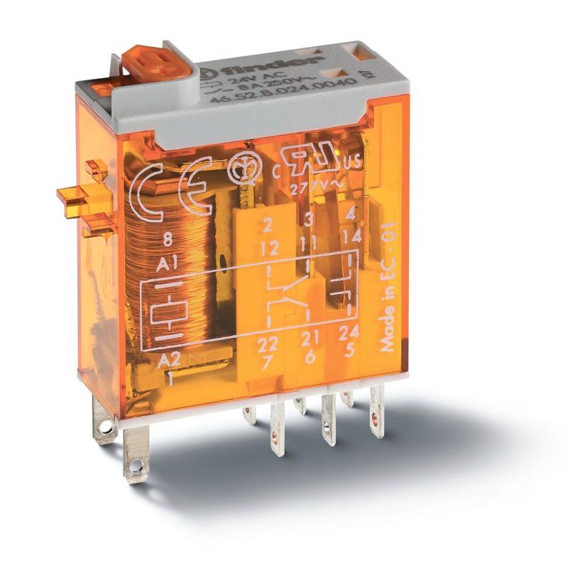 Реле миниатюрное промышленное электромеханич. монтаж в розетку или наконечники Faston (2.5х0.5мм) 2CO 8А AgNi 24В DC влагозащ. R Реле миниатюрное промышленное электромеханич. монтаж в розетку или наконечники Faston (2.5х0.5мм) 2CO 8А AgNi 24В DC влагозащ. R