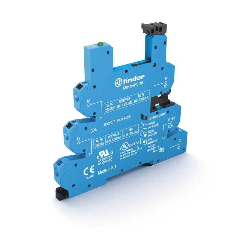 Розетка MasterPLUS с безвинт. клеммами Push-in для реле 34 серии 125В AC/DC в комплекте пластик. клипса опции: LED FINDER 936601