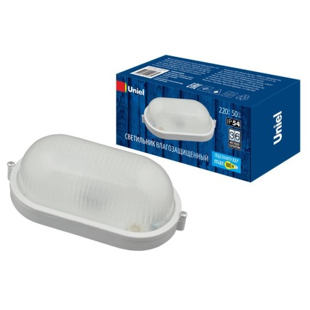 Светильник UWL-O01 100W/E27 IP54 White Овал 100Вт E27 IP54 промышленный накладной влагозащ. рассеив. призма под лампу E27 Uniel 