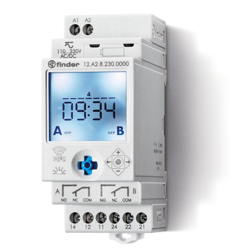 Реле времени цифровое недельное 16А 24В AC/DC 1CO NFC 35мм IP20 монтаж на рейку 35мм FINDER 12A200240000