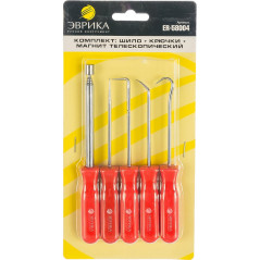 Набор: шило 1 шт., крючки изогнутый, 45, 90, магнит телескопический, 5 предметов ЭВРИКА ER-58004