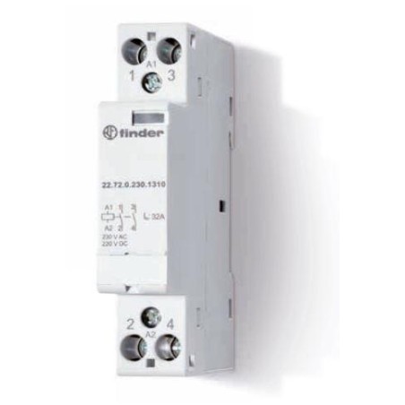 Контактор модульный 1NO+1NC 32А AgNi 240В AC/DC 17.5мм IP20 опции: мех.индикатор FINDER 227202301510