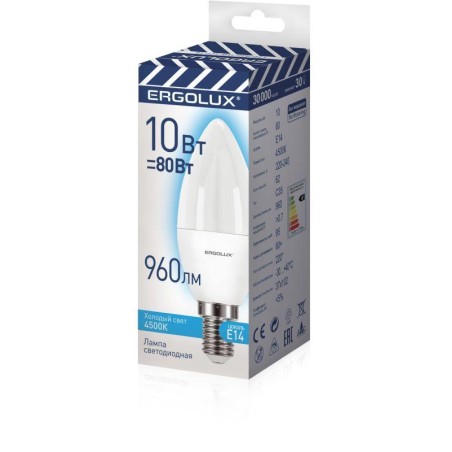 Лампа светодиодная Свеча 10Вт E14 4500К 220-240В ПРОМО LED-C35-10W-E14-4K Ergolux 14545