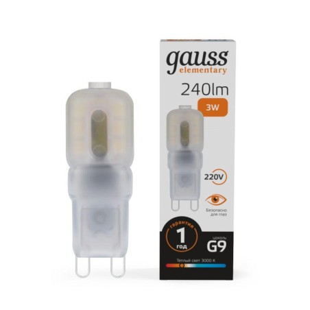Лампа светодиодная Elementary 3Вт капсульная 3000К тепл. бел. G4 240лм пластик GAUSS 14913