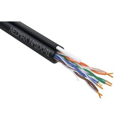 Кабель витая пара U/UTP кат.5E 4х2х24AWG (0.50мм) solid CU PE + трос OUTDOOR черн. (NM10041) (уп.305м) NEOMAX 1198420