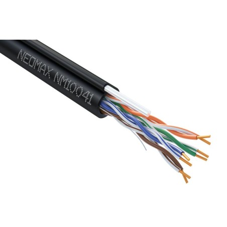Кабель витая пара U/UTP кат.5E 4х2х24AWG (0.50мм) solid CU PE + трос OUTDOOR черн. (NM10041) (уп.305м) NEOMAX 1198420