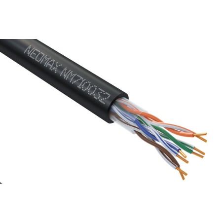 Кабель витая пара U/UTP кат.5E 4х2х24AWG (0.52мм) solid CU PE OUTDOOR черн. (NM710032) (уп.305м) NEOMAX 1856028