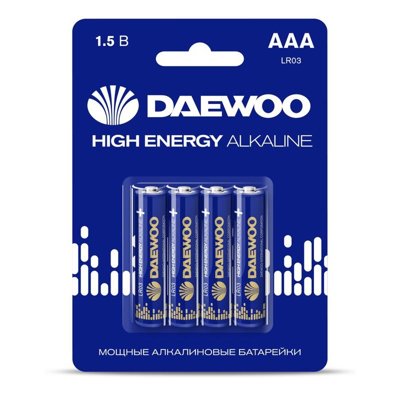 Элемент питания алкалиновый AAA/LR03 1.5В High Energy Alkaline 2021 BL-4 (уп.4шт) DAEWOO 5030381 Элемент питания алкалиновый AAA/LR03 1.5В High Energy Alkaline 2021 BL-4 (уп.4шт) DAEWOO 5030381