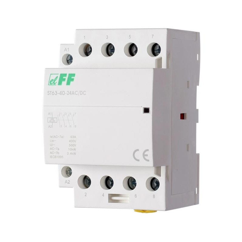 Контактор модульный ST63-40-24 AC/DC кат. 24В AC/DC 4НО 6.4Вт 3мод. монтаж на DIN-рейку F@F EA13.001.024