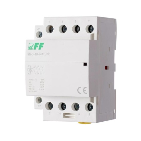 Контактор модульный ST63-40-24 AC/DC кат. 24В AC/DC 4НО 6.4Вт 3мод. монтаж на DIN-рейку F@F EA13.001.024