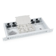 Кросс бокс оптический FO-19-24SC 19дюйм на 24 SC LC duplex со сплайс-кассетой и КДЗС без пигтейлов и проходных адаптеров Cabeus 