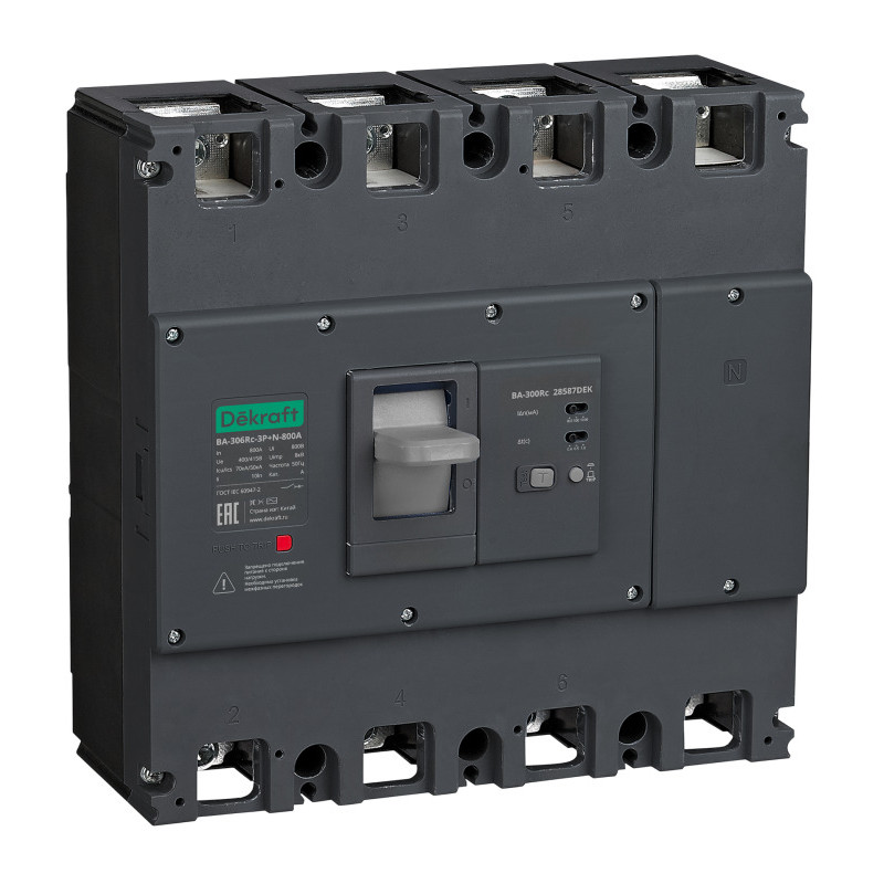 Выключатель автоматический силовой 3п+N 500А 70кА ВА-306Rc Inst 300/500/1000мА DEKraft 28581DEK Выключатель автоматический силовой 3п+N 500А 70кА ВА-306Rc Inst 300/500/1000мА DEKraft 28581DEK