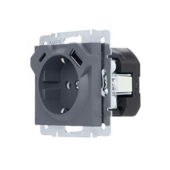 Розетка Vesna с заземл. TC+USB разъем графит LEZARD 742-3488-181TC