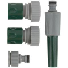 Набор поливочный 4шт 3/4дюйм ( насадка для полива, соединитель, соединитель с автостопом, адаптер внешний ) FIT 77292