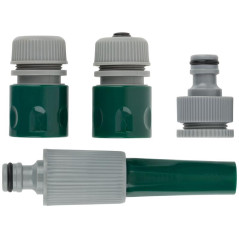 Набор поливочный 4шт 1/2дюйм ( насадка для полива, соединитель, соединитель с автостопом, адаптер внешний ) FIT 77291