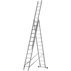 Лестница трехсекционная алюм. усиленная 3х12 ступеней H-343/594/841см 17.83кг FIT 65438