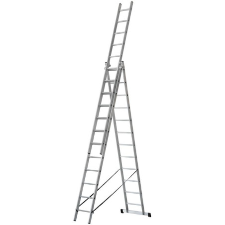 Лестница трехсекционная алюм. усиленная 3х12 ступеней H-343/594/841см 17.83кг FIT 65438