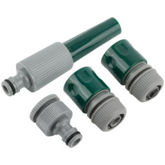 Набор поливочный 4шт 1/2дюйм ( насадка для полива, соединитель, соединитель с автостопом, адаптер внешний ) FIT 77291