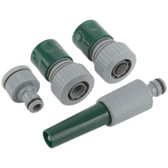 Набор поливочный 4шт 3/4дюйм ( насадка для полива, соединитель, соединитель с автостопом, адаптер внешний ) FIT 77292