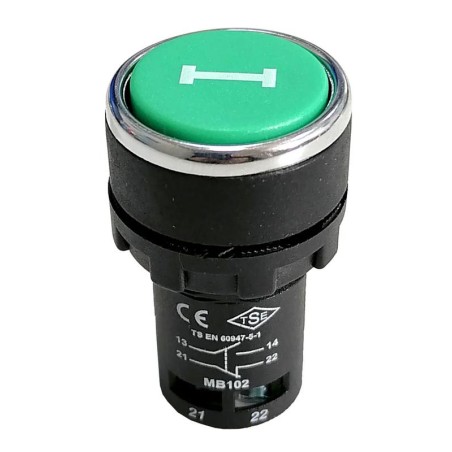 Кнопка нажимная моноблочная 22мм IP 40 1НО+1НЗ зел. EMAS MB102DY