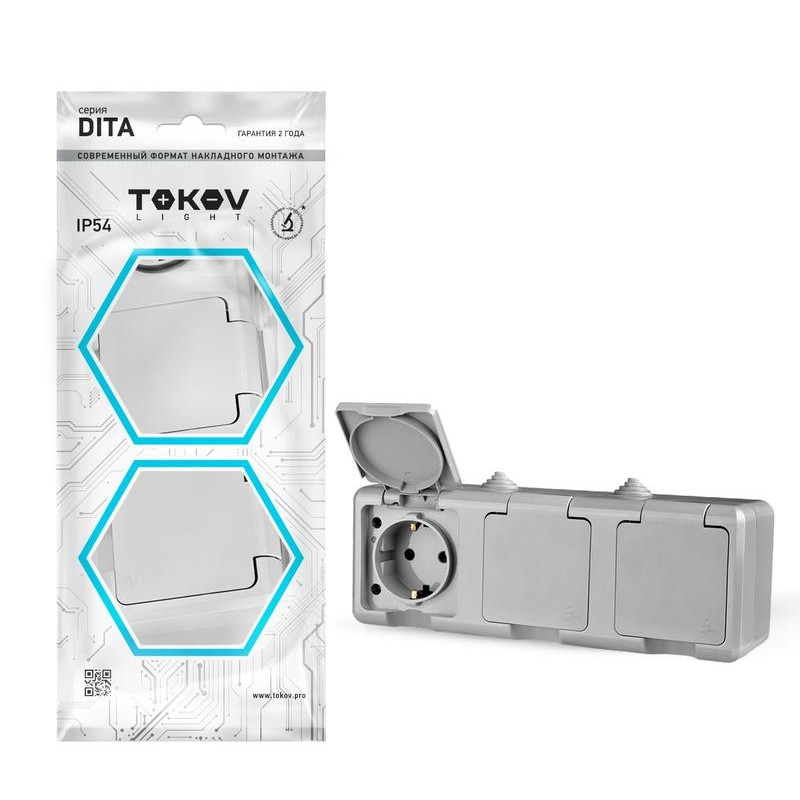 Розетка 3-м ОП Dita 16А IP54 250В с заземл. с сер. крышкой сер. TOKOV ELECTRIC TKL-DT-R3Z-C06-IP54 Розетка 3-м ОП Dita 16А IP54 250В с заземл. с сер. крышкой сер. TOKOV ELECTRIC TKL-DT-R3Z-C06-IP54