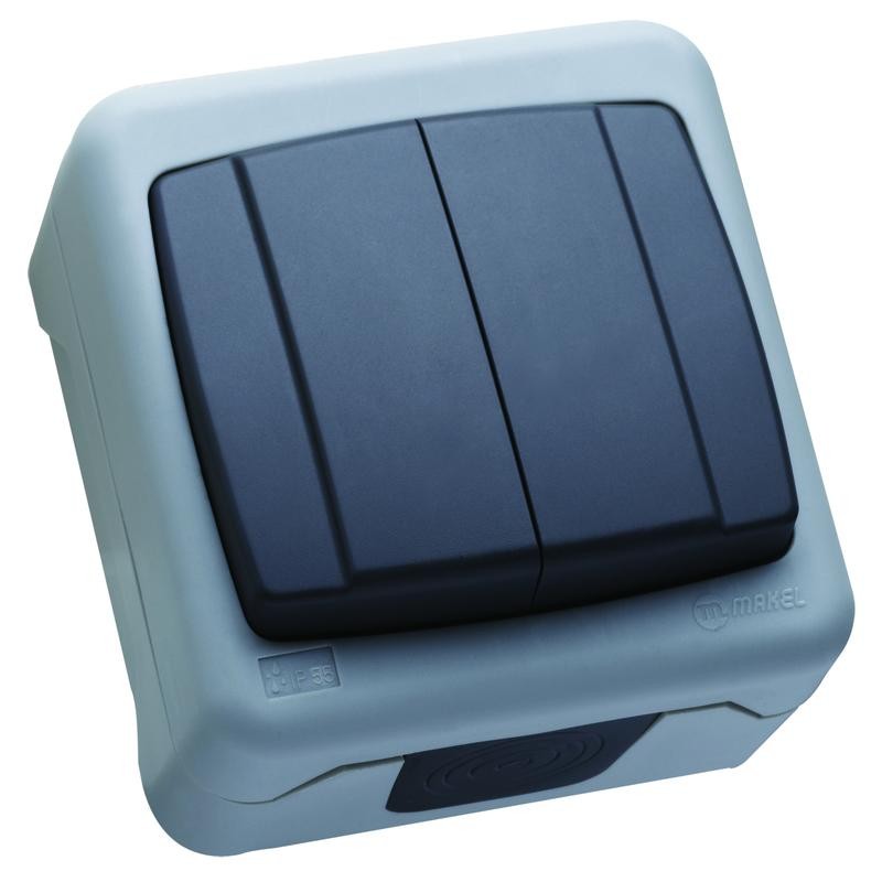 Выключатель двухклавишный с винтовым зажимом IP55 Makel 36064003 Выключатель двухклавишный с винтовым зажимом IP55 Makel 36064003