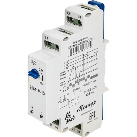 Реле контроля трехфазного напряжения ЕЛ-11М-15 AC230В УХЛ4 (спец.) с задержкой срабатывания 0.1-10с ток контактов исполнительног