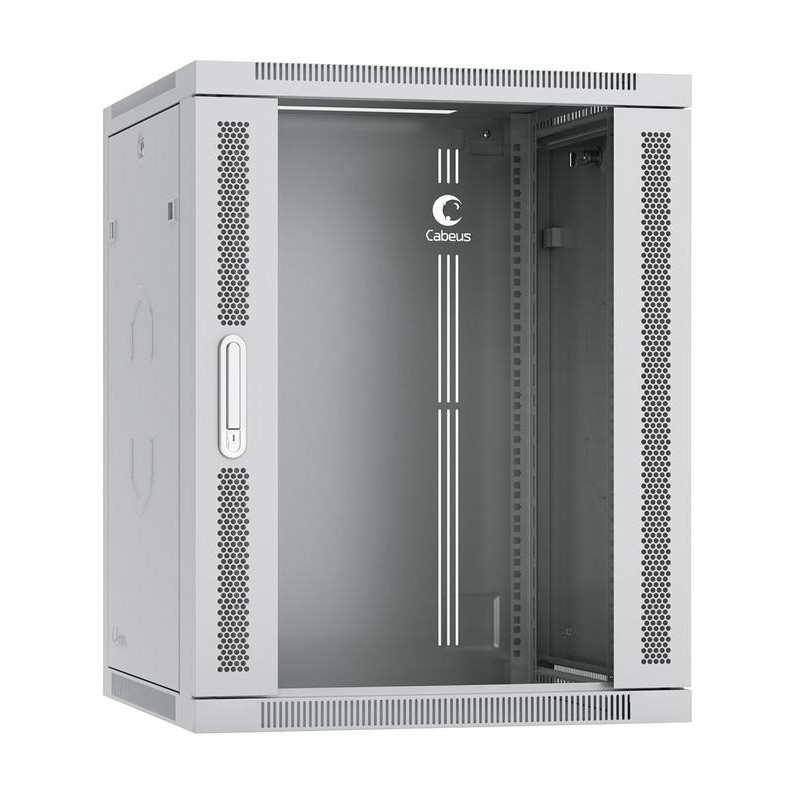 Шкаф телекоммуникационный настенный SH-05F-15U60/35 19дюйм 15U 600х350х769мм дверь стекло сер. (RAL 7035) Cabeus 7119c