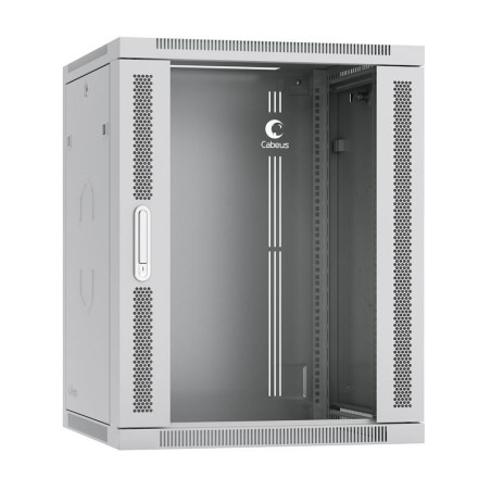 Шкаф телекоммуникационный настенный SH-05F-15U60/35 19дюйм 15U 600х350х769мм дверь стекло сер. (RAL 7035) Cabeus 7119c