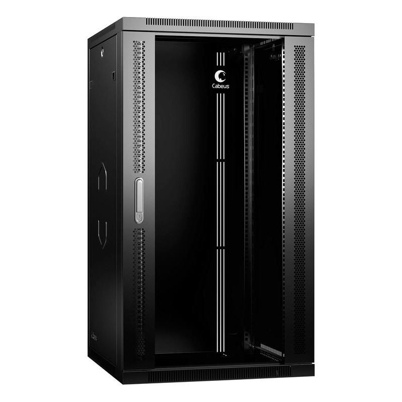 Шкаф телекоммуникационный настенный SH-05F-22U60/45-BK 19дюйм 22U 600х450х1082мм дверь стекло черн. (RAL 9004) Cabeus 8597c
