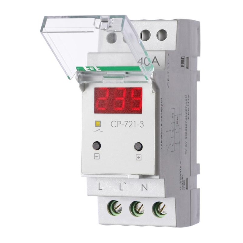 Реле напряжения CP-721-3 контроль напряжения: нижн. порог 140-210В верхн. порог 240-300В цифров. индикация напряжения 2мод. монт