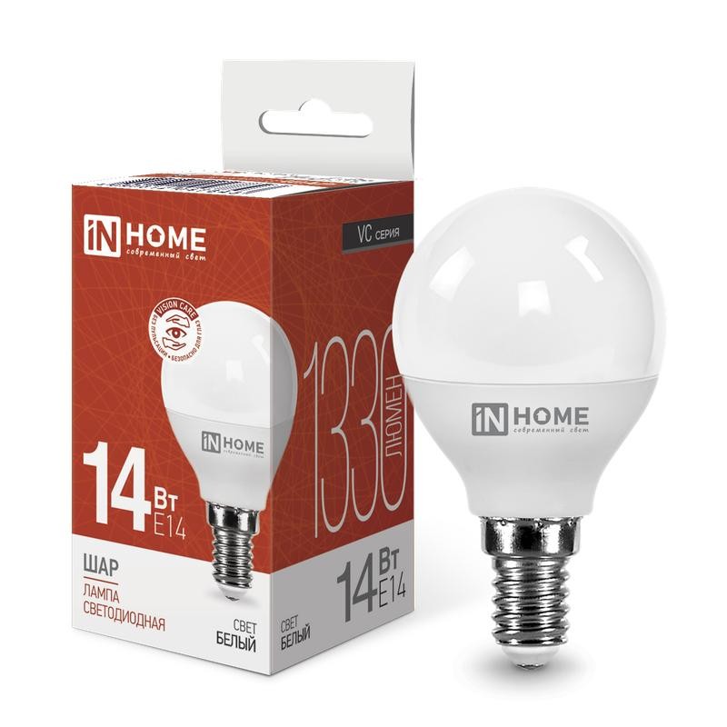Лампа светодиодная LED-ШАР-VC 14Вт 230В E14 4000К 1330лм IN HOME 4690612047843 Лампа светодиодная LED-ШАР-VC 14Вт 230В E14 4000К 1330лм IN HOME 4690612047843