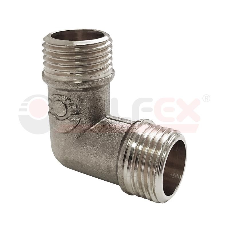 Угольник никелированный с наружной резьбой НР-НР 3/4дюйм (60/10) VALFEX VF.093.N.034 Угольник никелированный с наружной резьбой НР-НР 3/4дюйм (60/10) VALFEX VF.093.N.034