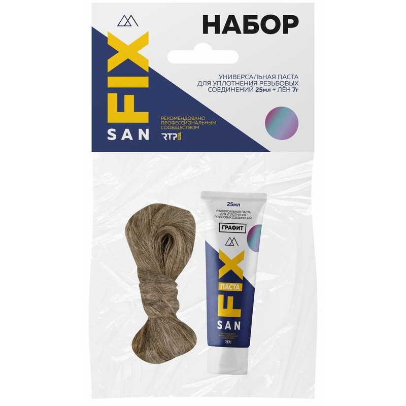 Набор монтажный универсальная паста+лен (25мл+7гр) графит SANFIX RTP 40713 Набор монтажный универсальная паста+лен (25мл+7гр) графит SANFIX RTP 40713