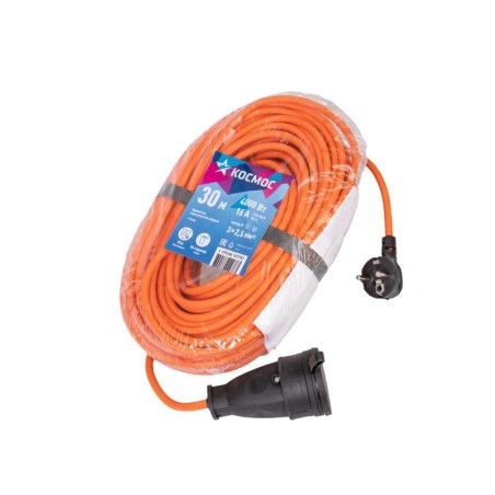 Удлинитель-шнур 1х30м 16А IP44 250В 4кВт оранж. каучук КГ 3х2.5 УХз16 Россия КОСМОС YSHKsm30m-1g(16A)KG