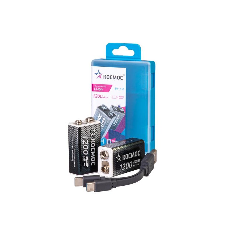 Аккумулятор крона Li-ion 9В 1200мАч (уп.2шт) КОСМОС KOCLi9V1200mAh2B Аккумулятор крона Li-ion 9В 1200мАч (уп.2шт) КОСМОС KOCLi9V1200mAh2B