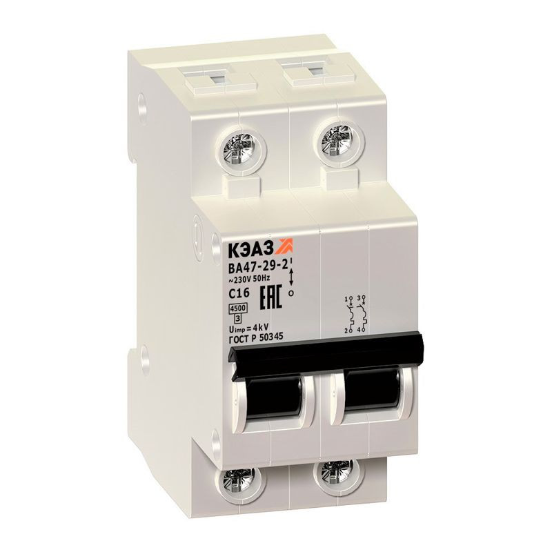 Выключатель автоматический модульный 2п B 10А 4.5кА ВА47-29-2B10-УХЛ3 КЭАЗ 253047 Выключатель автоматический модульный 2п B 10А 4.5кА ВА47-29-2B10-УХЛ3 КЭАЗ 253047