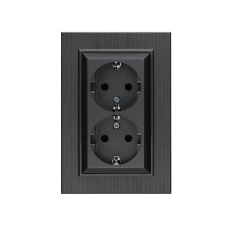 Розетка 2-я Karea LINE STAR с заземл. дым. металлик Makel 86050082