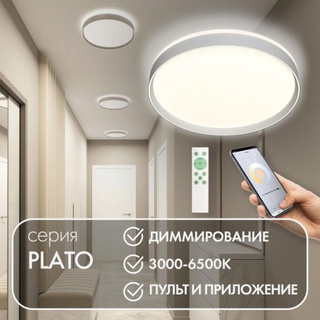Светильник накладной со встроенным светодиодом 50Вт IP20 3000К-6500К управление пульт Д/У (в комплекте) и Wi-Fi 2.4Ггц эко систе
