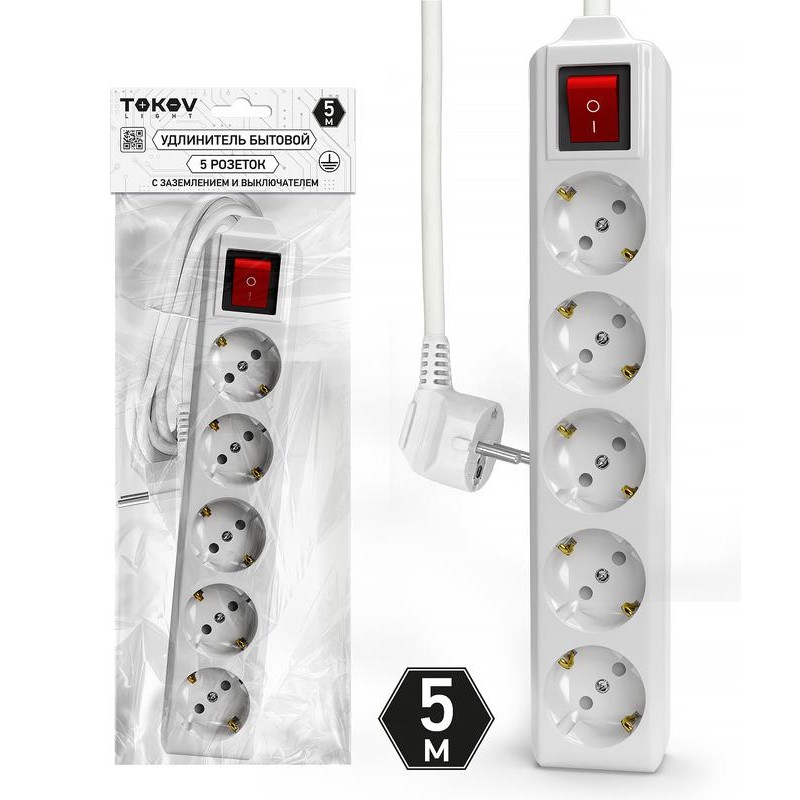 Удлинитель 5х5м с заземл. с выкл. 10А 3х1.5 TOKOV LIGHT TKL-C01-BU5-5-1.5-ZV Удлинитель 5х5м с заземл. с выкл. 10А 3х1.5 TOKOV LIGHT TKL-C01-BU5-5-1.5-ZV