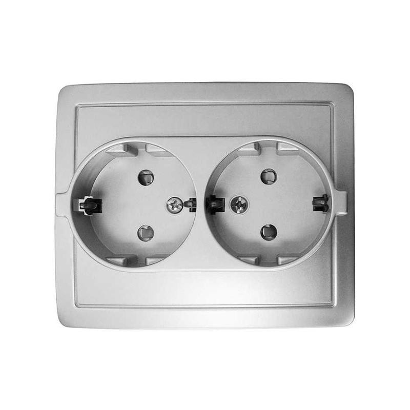 Розетка 2-м СП Simon15 16А IP20 250В с заземл. Schuko защ. шторки винт. клеммы алюм. Simon 1590451-033 Розетка 2-м СП Simon15 16А IP20 250В с заземл. Schuko защ. шторки винт. клеммы алюм. Simon 1590451-033