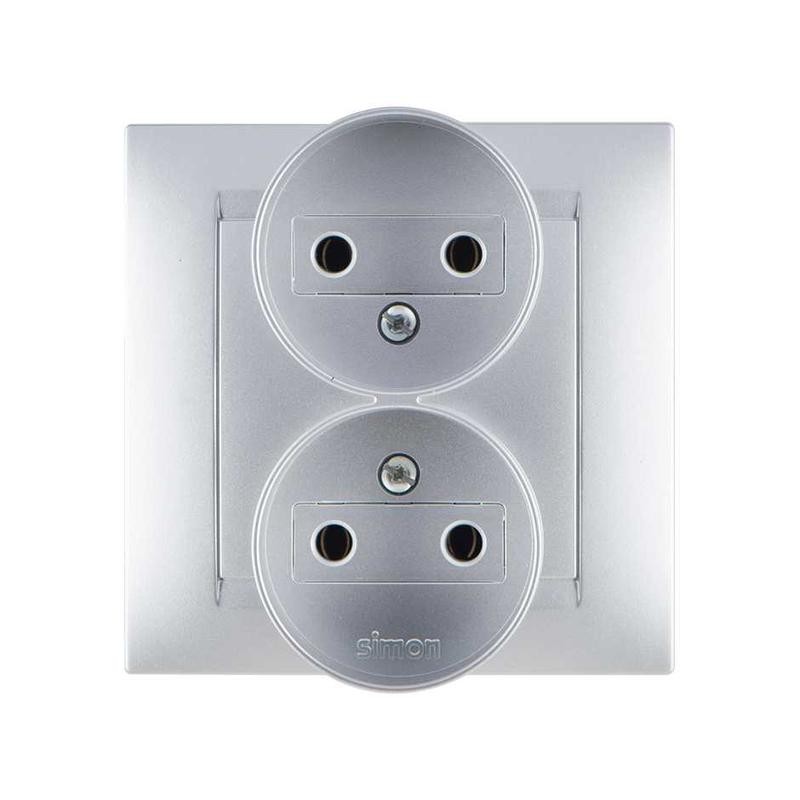 Розетка 2-м СП Simon15 16А IP20 250В без заземл. винт. клеммы алюм. Simon 1590457-033 Розетка 2-м СП Simon15 16А IP20 250В без заземл. винт. клеммы алюм. Simon 1590457-033