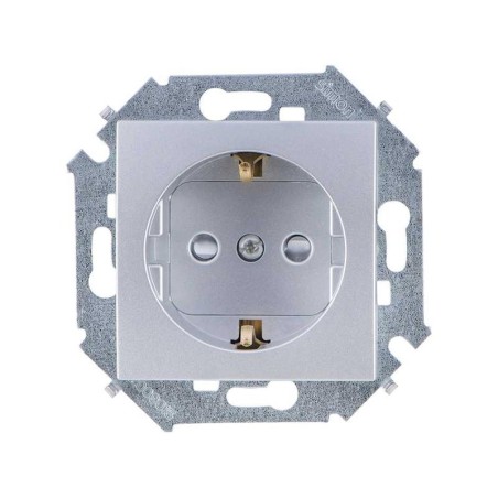 Розетка Simon 15 16А 250В 2P+E с заземл. Schuko защ. шторки винтов. клеммы механизм алюм. Simon 1591443-033